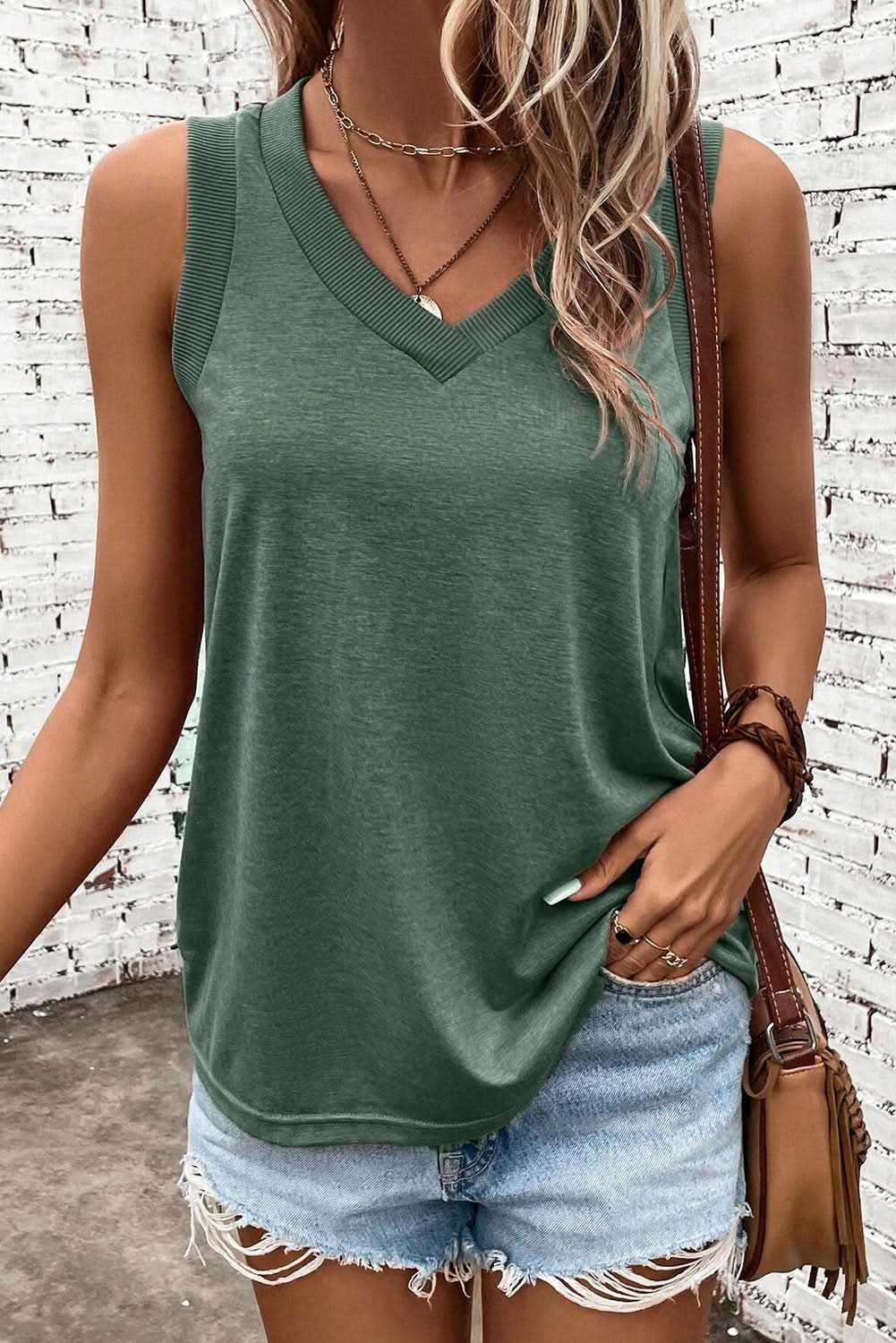 Chic mist green ribbed tank top - Love Salve